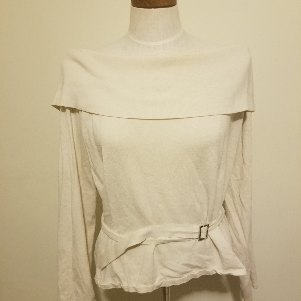 Ivory Off the Shoulder Shirt with Belt